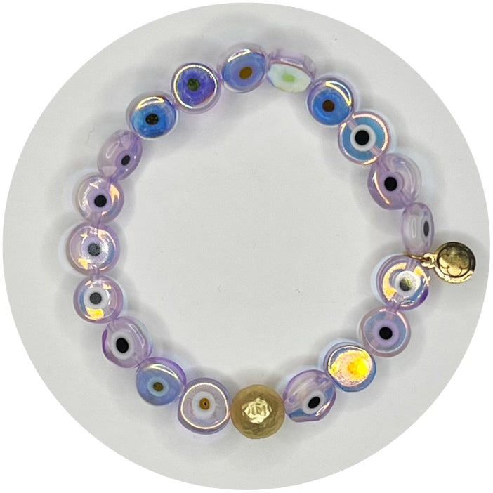 Purple Irredescent Evil Eye Glass with Hammered Gold Accent