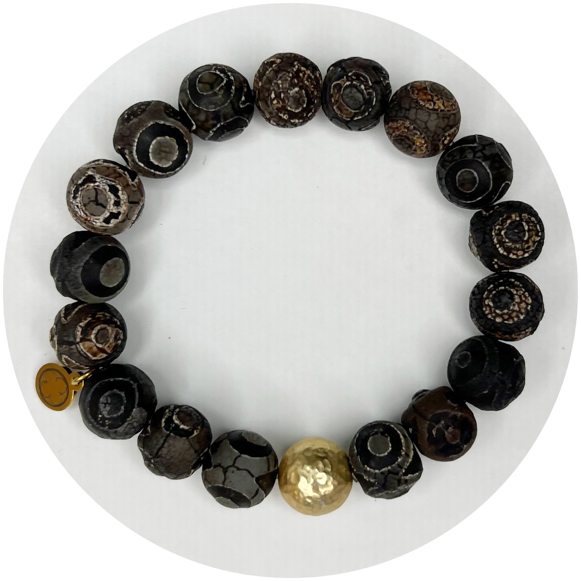 Tibetan Antique Black Eye Agate with Hammered Gold Accent