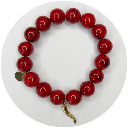 Red Howlite with Gold Horn Cornicello Pendant
