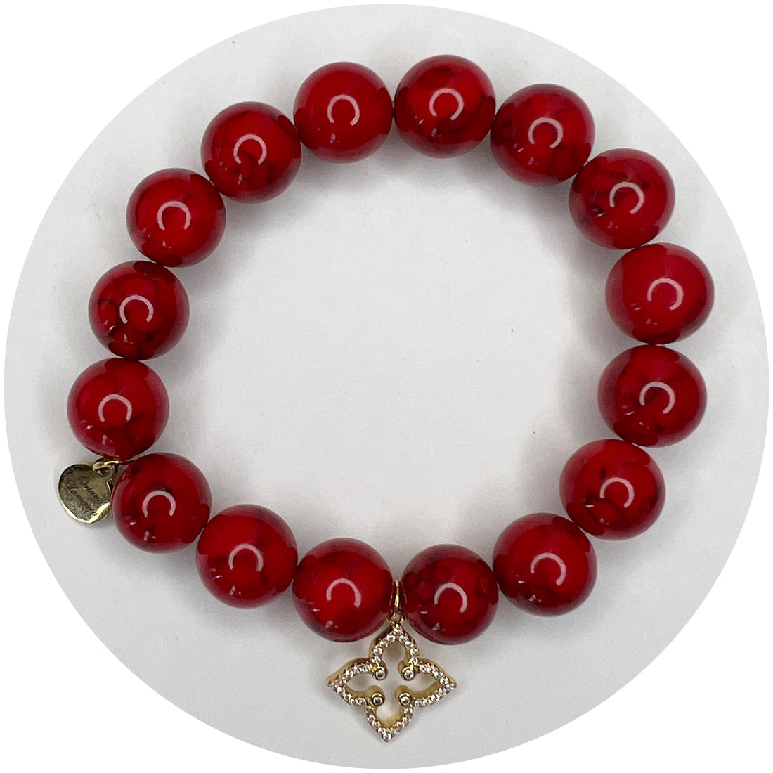 Red Howlite with Pavè Gold Clover Pendant