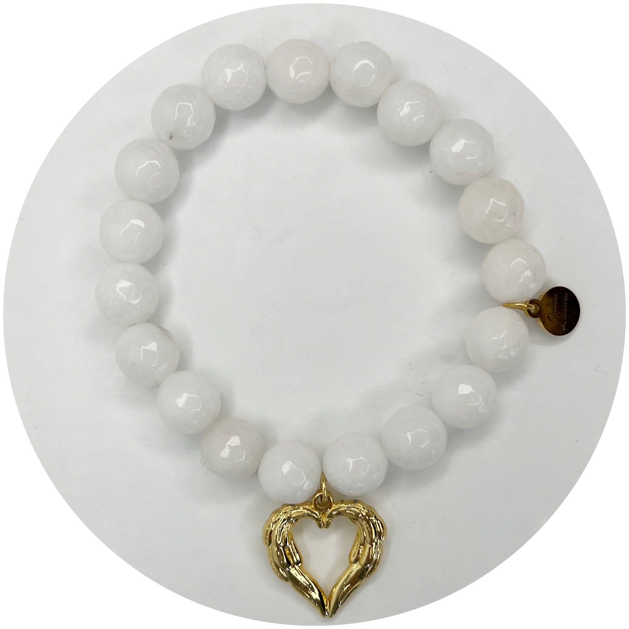 White Jade with Gold Heart Angel Wings