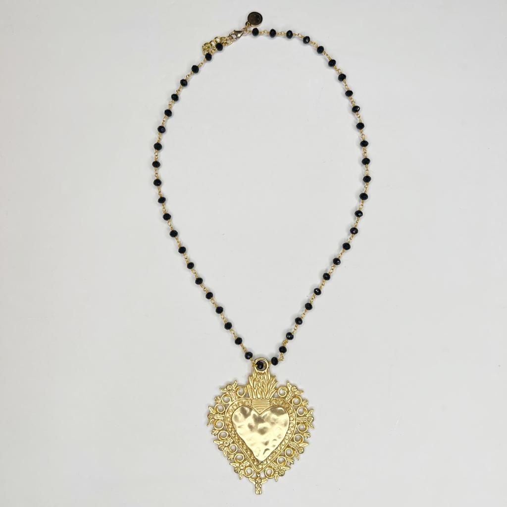 Palazzolo Black Onyx Sacred Heart Necklace