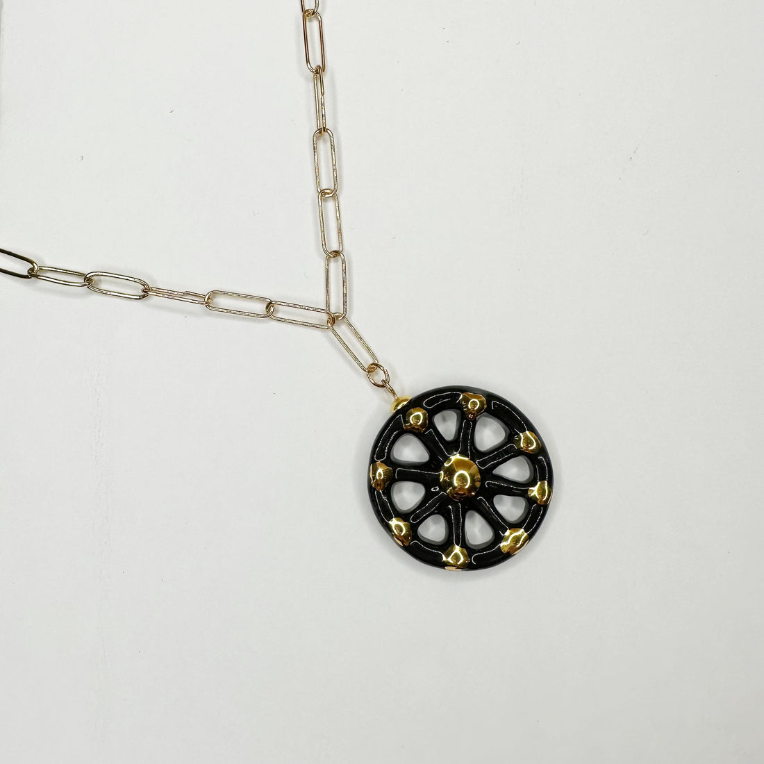 Sicilian Nero Oro Cart Wheel Necklace