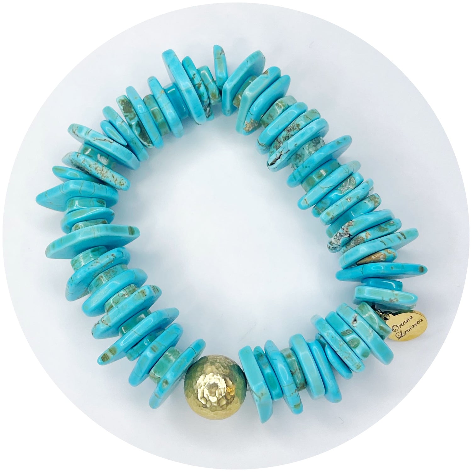 Turquoise Magnesite Slices with Hammered Gold Accent