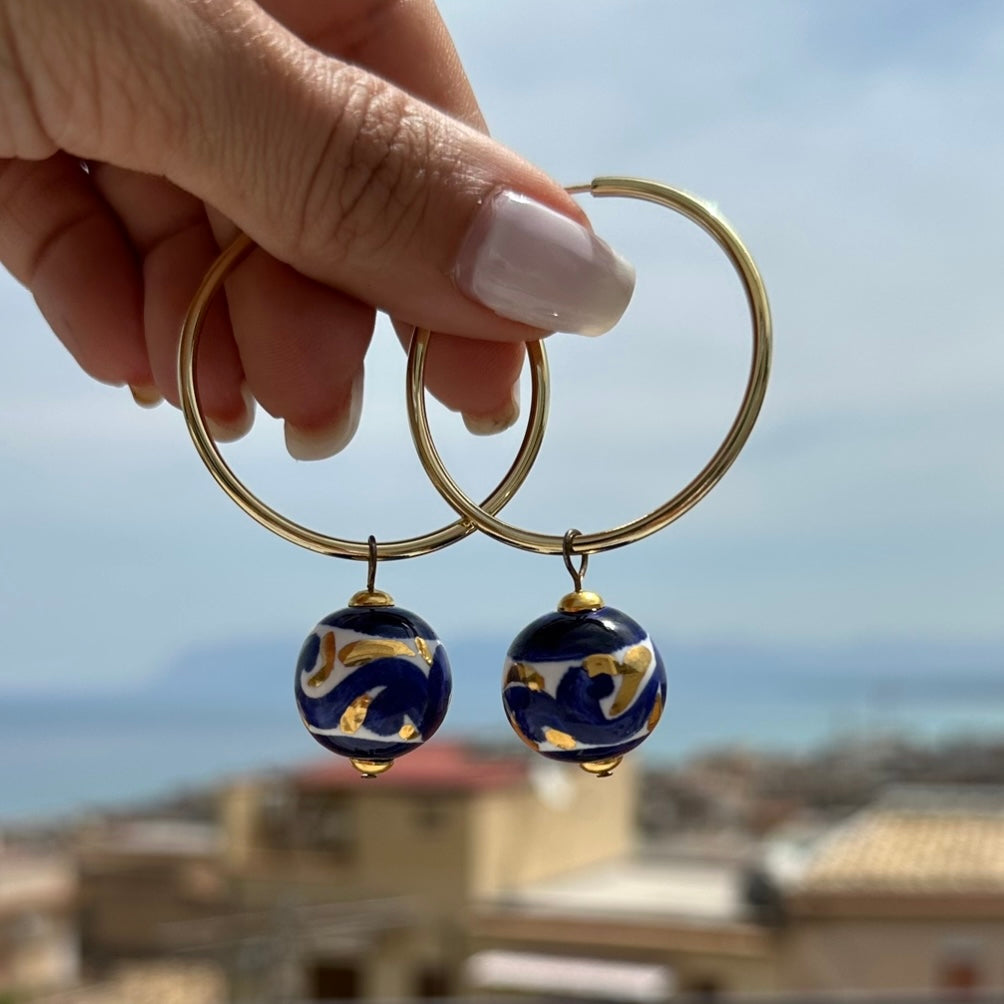 Blue Oro Pallina Ceramic Hoop Earrings