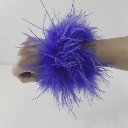 Cobalt Natural Ostrich Feather Cuffs
