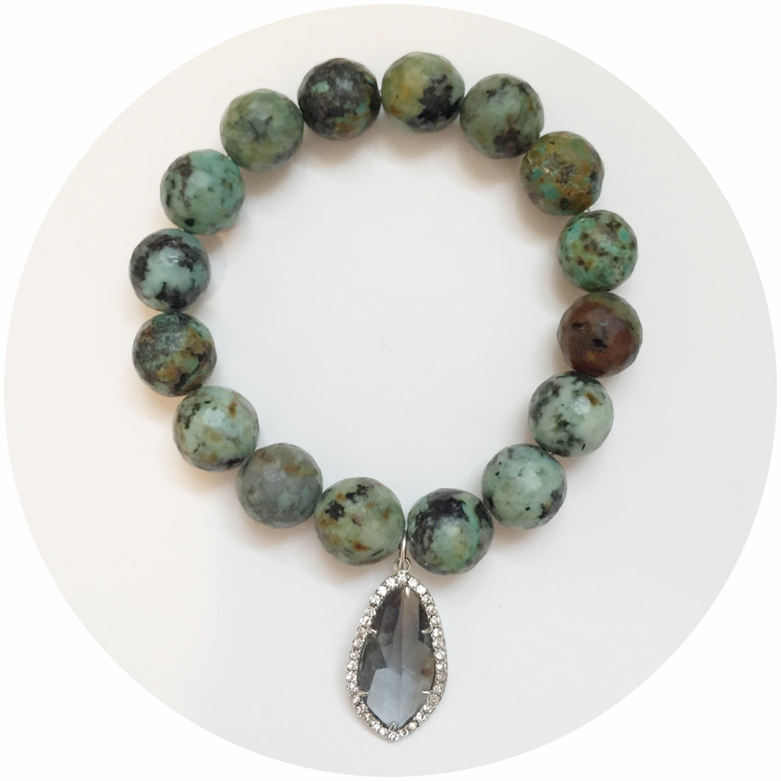 African Turquoise with Pavé Grey Crystal Point Pendant - Oriana Lamarca LLC