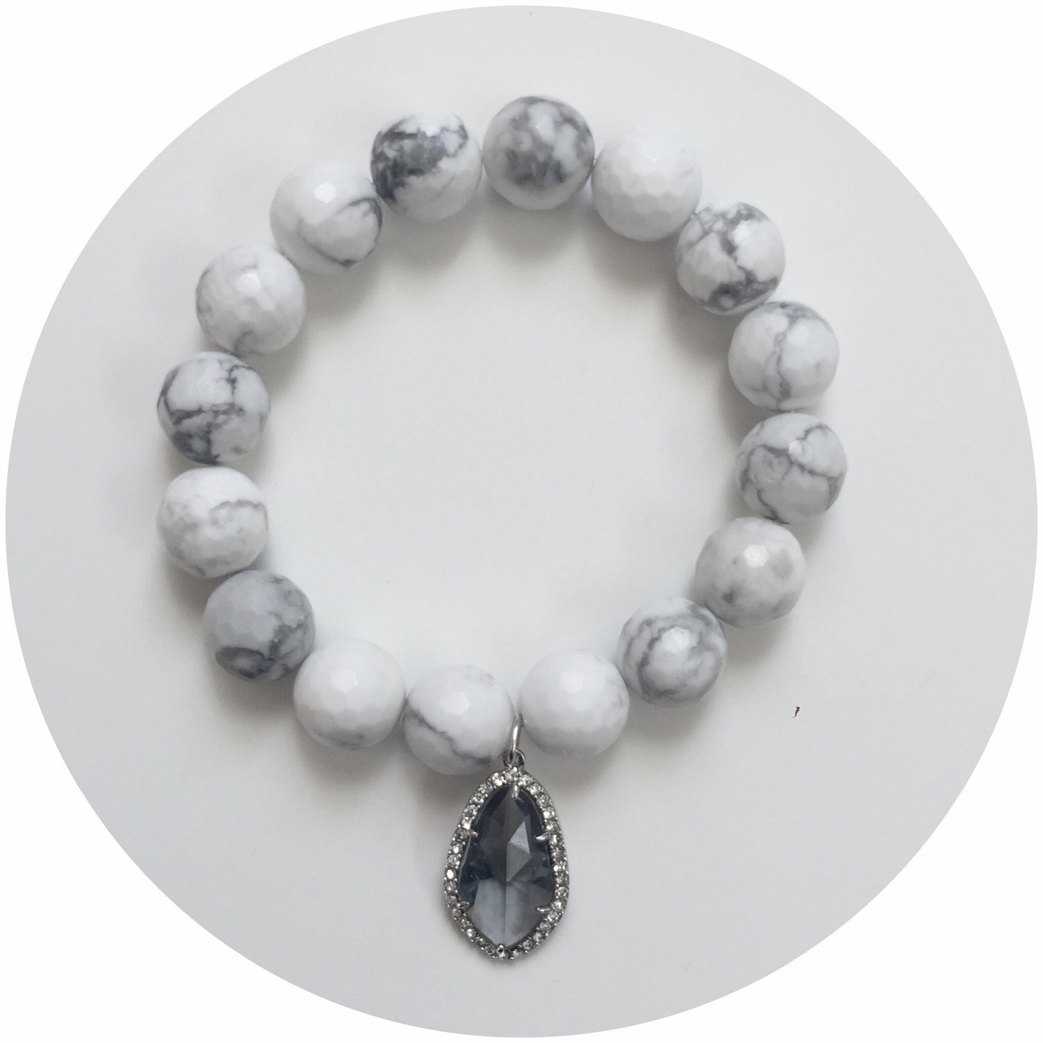 White Howlite with Pavé Grey Crystal Point Pendant - Oriana Lamarca LLC