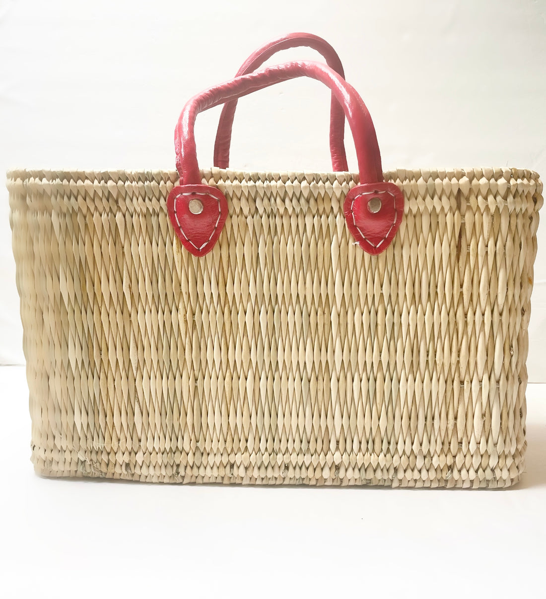 Lilliana Plain Red Leather Handle Reed Bag