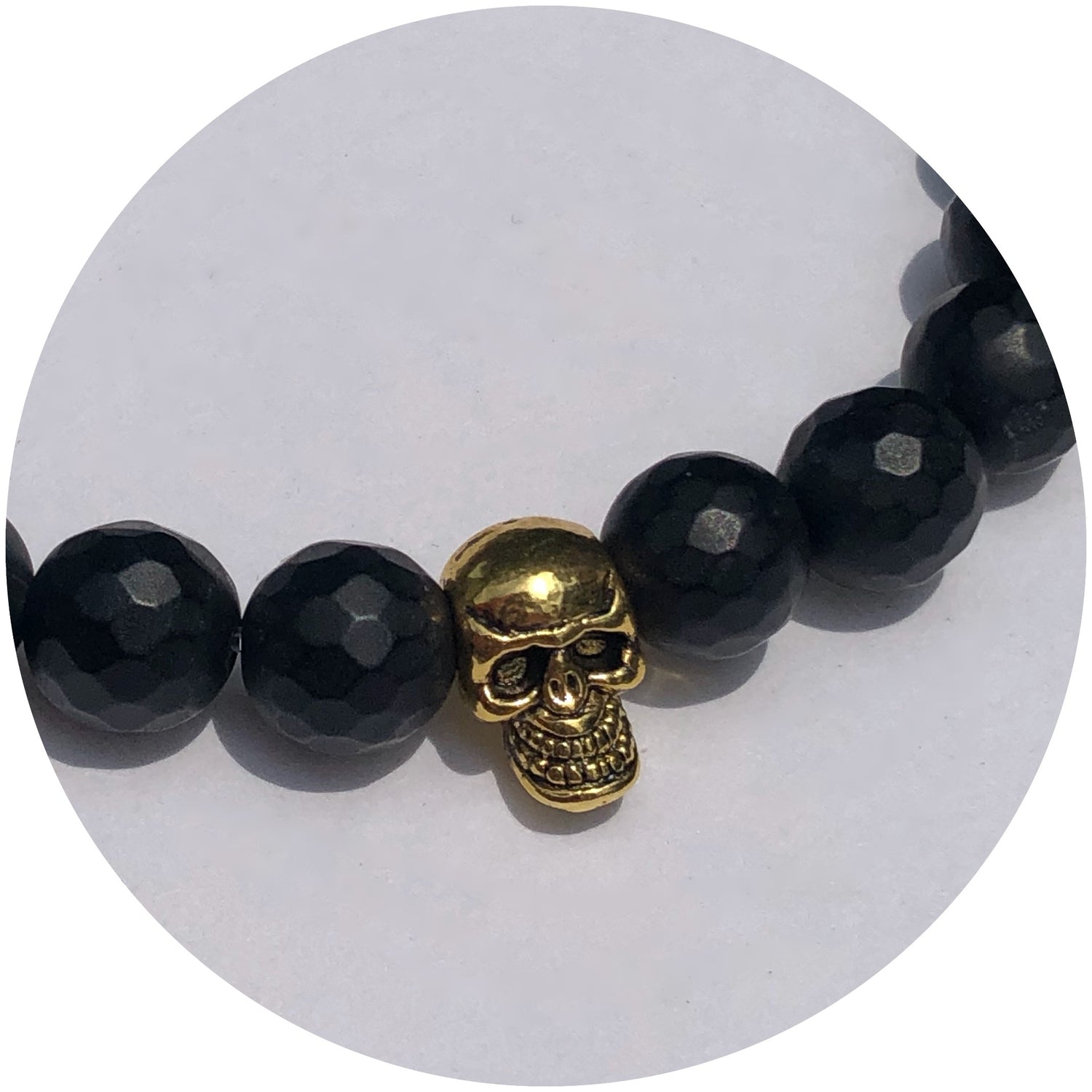 Mens Matte Black Onyx with Gold Skull - Oriana Lamarca LLC