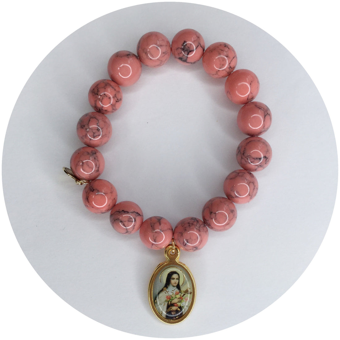 Coral Pink Howlite with St. Teresa Pendant - Oriana Lamarca LLC