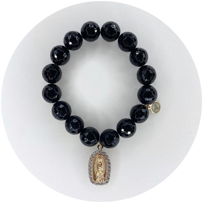 Black Onyx with Pavé Virgin Mary Pendant