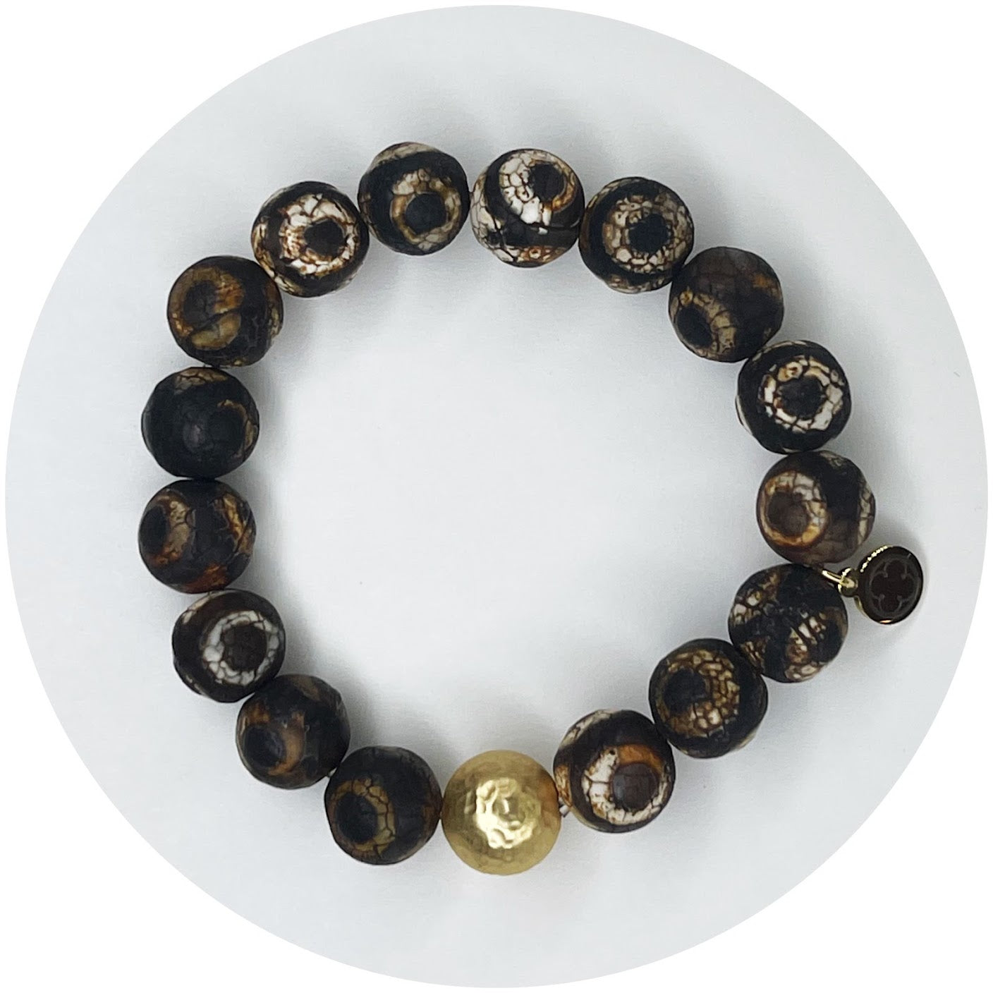 Tibetan Antique Espresso Eye Agate with Hammered Gold Accent