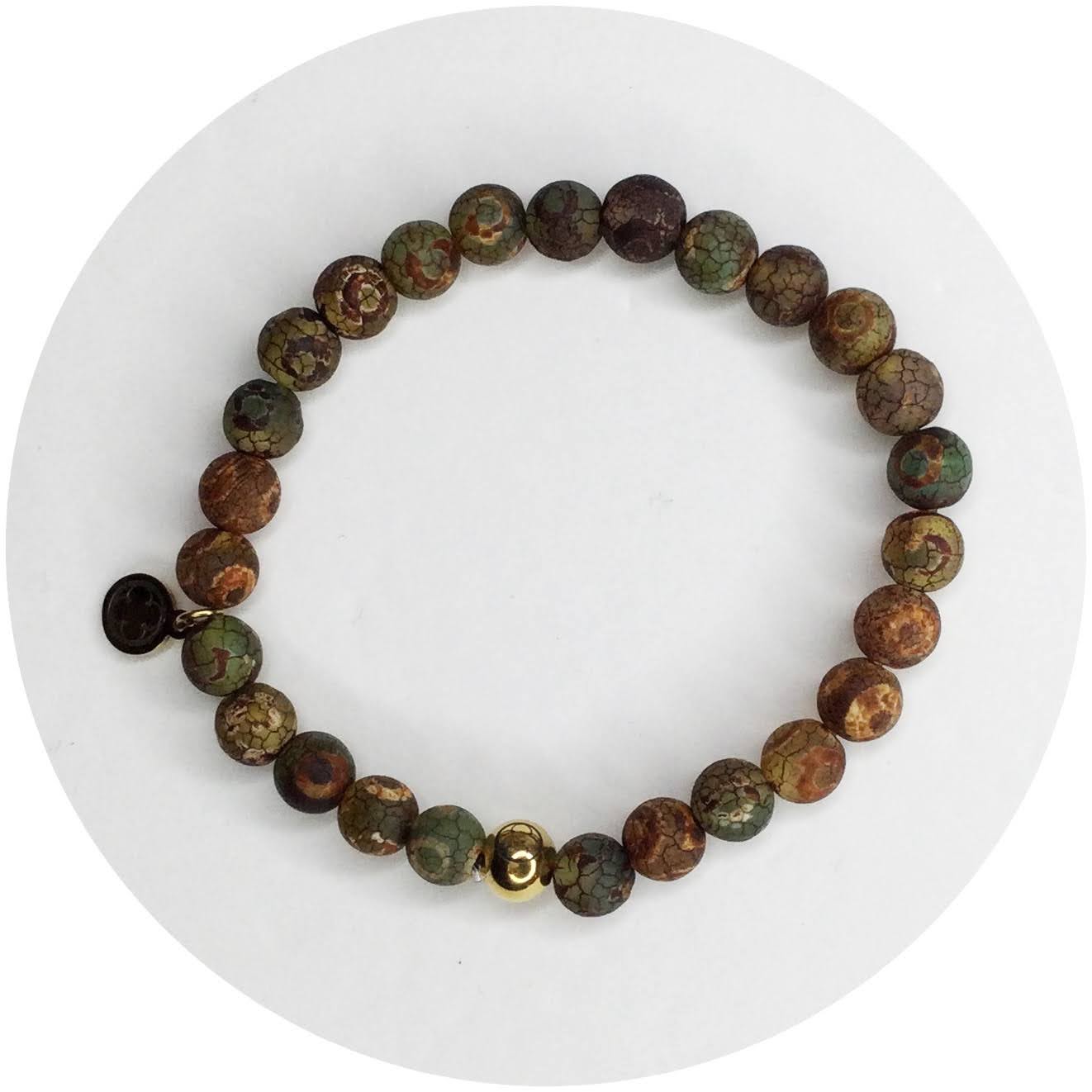 Mens Tibetan Antique Green Eye Agate with Gold Accent