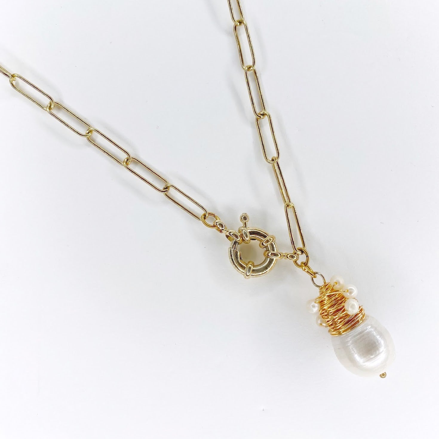 Wrapped Pearl Drop Necklace