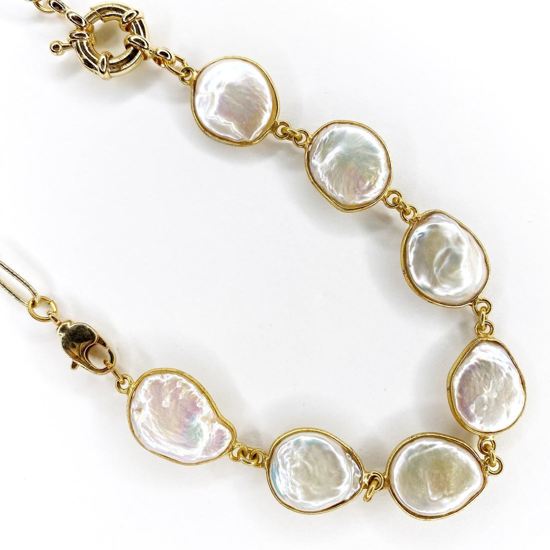Gold Plated Bezel Pearl Necklace