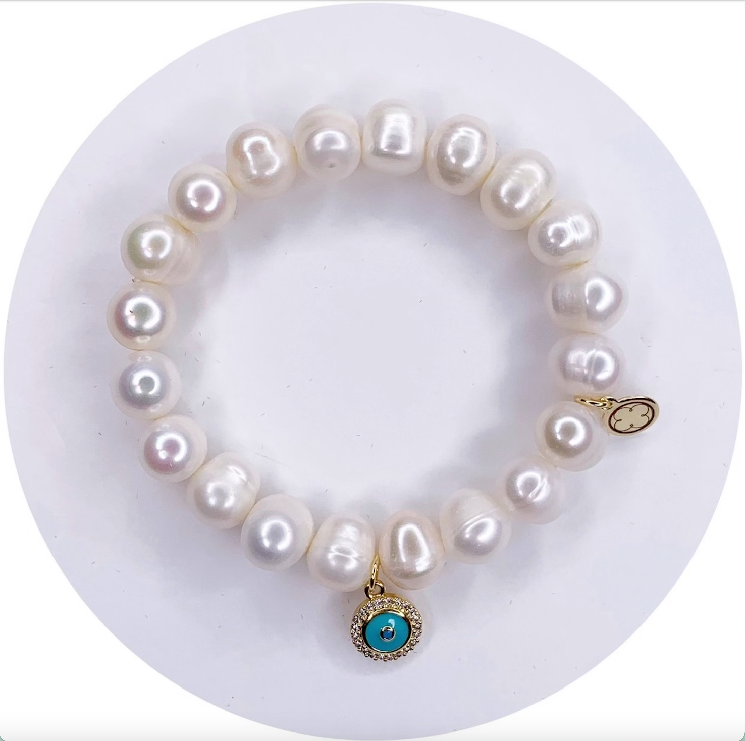 Freshwater Pearls with Pavé Evil Eye