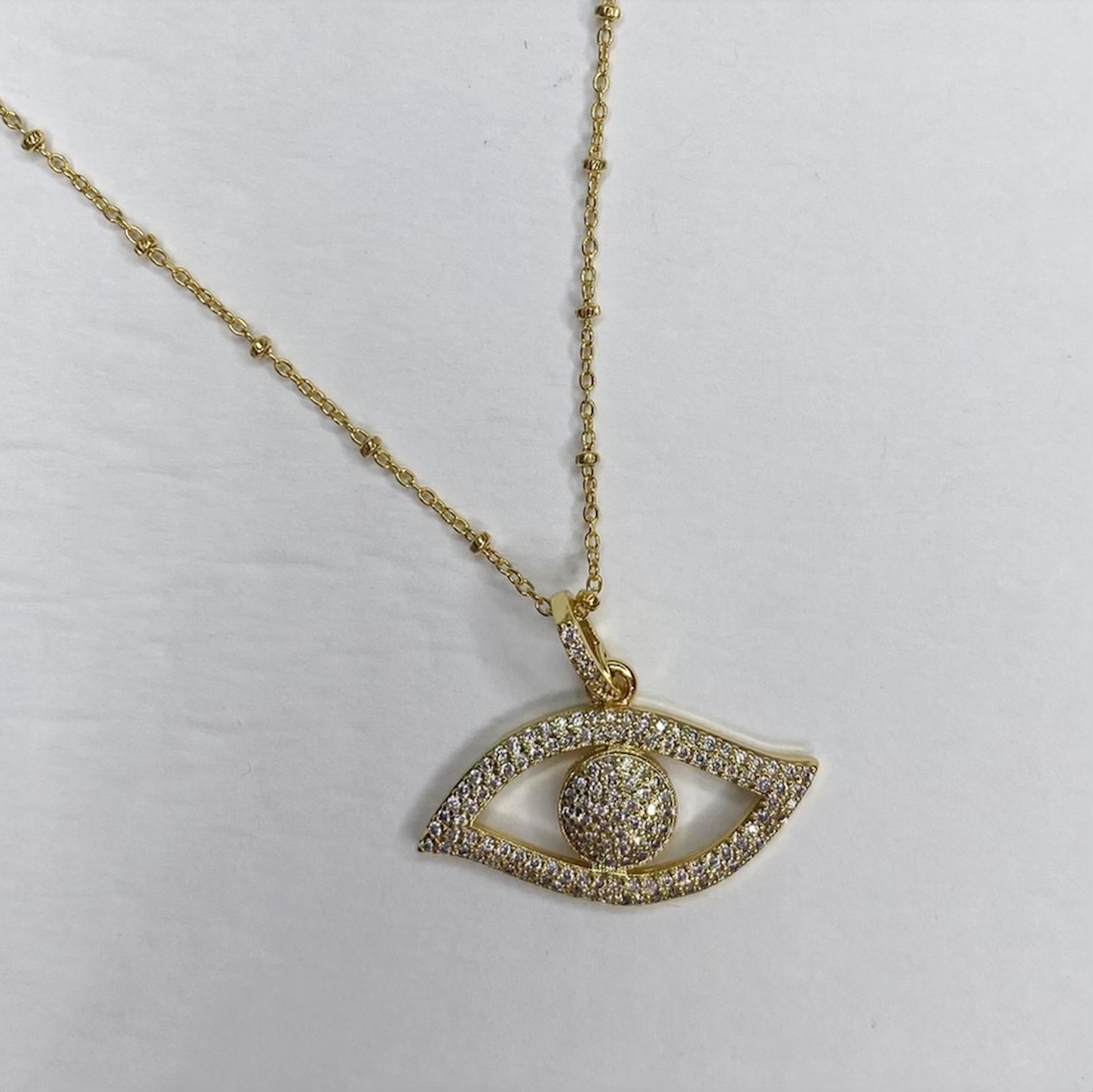Gold Pavé Evil Eye with Gold Chain Necklace