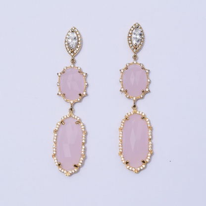 Rosie Pink Pavé Drop Gold Earring - Oriana Lamarca LLC