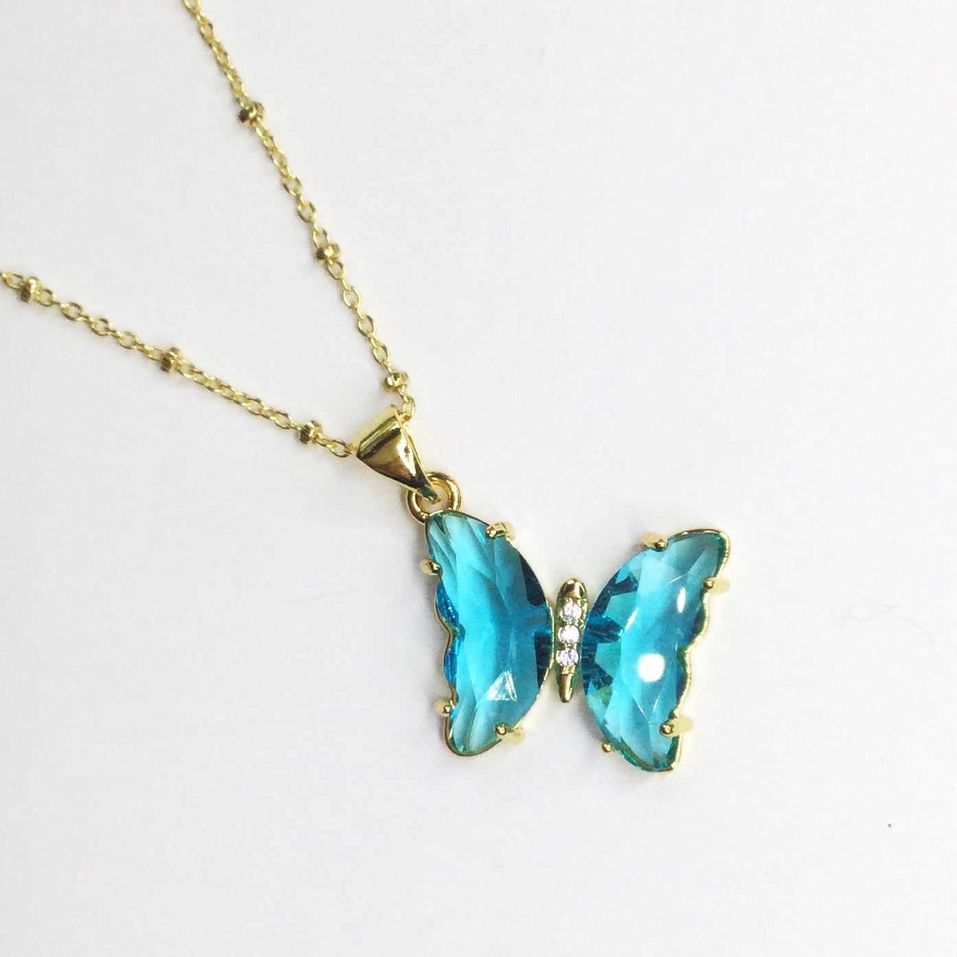 Aqua Glass Butterfly Necklace