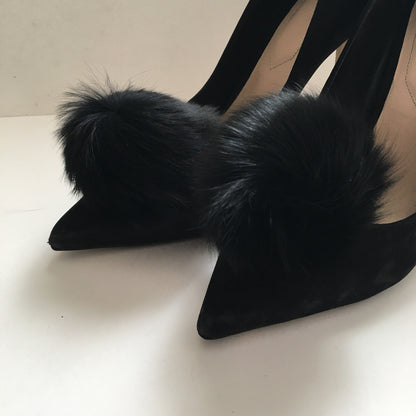 Black Rabbit Fur Pom Pom - Oriana Lamarca LLC