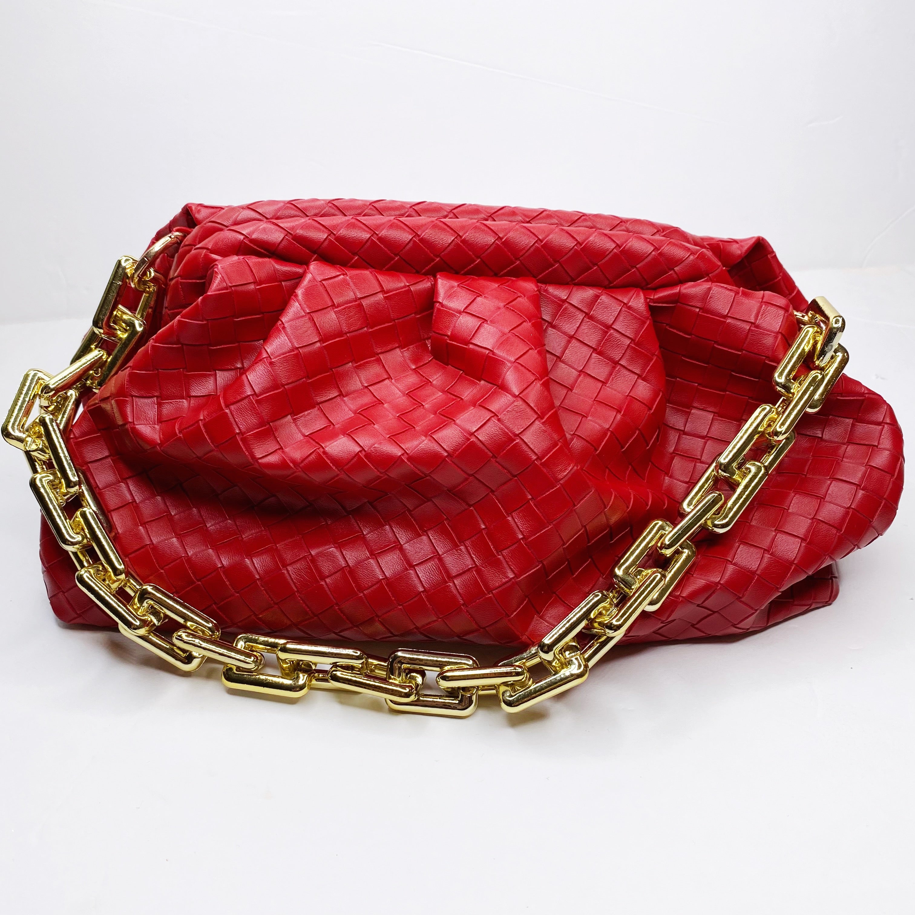 Felicia Weave Red Leather Pouch Handbag