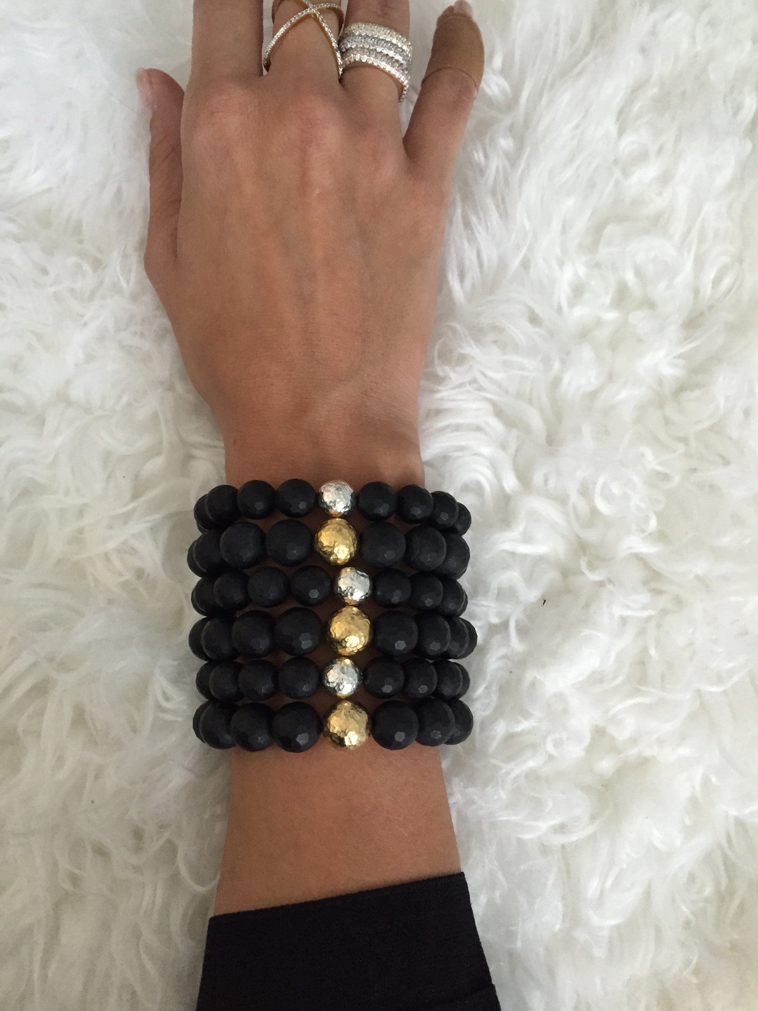 Matte Black Onyx with Hammered Sterling Silver Accent - Oriana Lamarca LLC