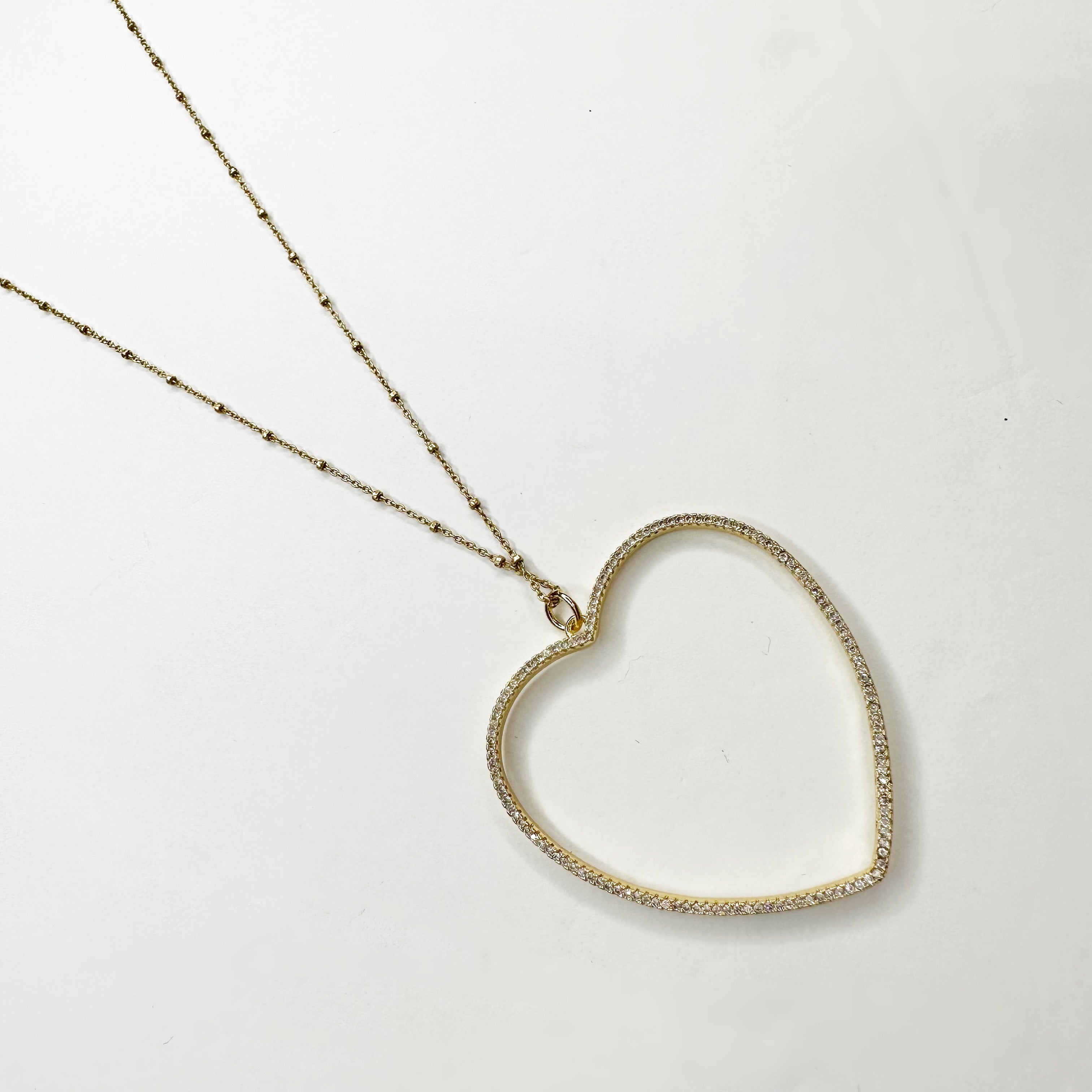Gold Pavé Open Heart Necklace