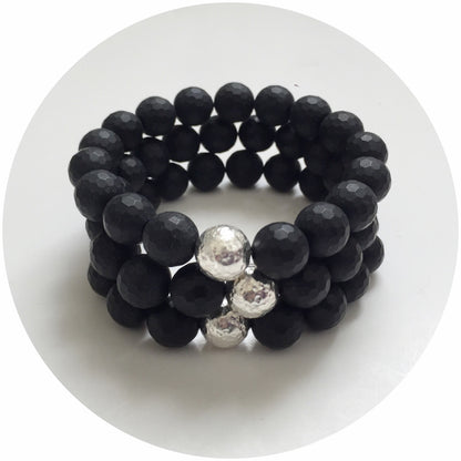 Matte Black Onyx with Hammered Sterling Silver Accent - Oriana Lamarca LLC