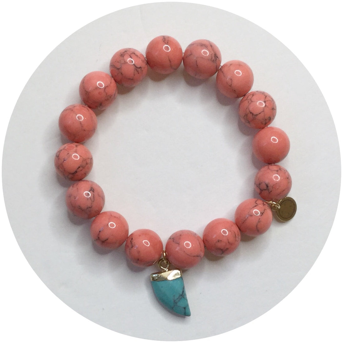 Coral Pink Howlite with Turquoise Horn Pendant - Oriana Lamarca LLC