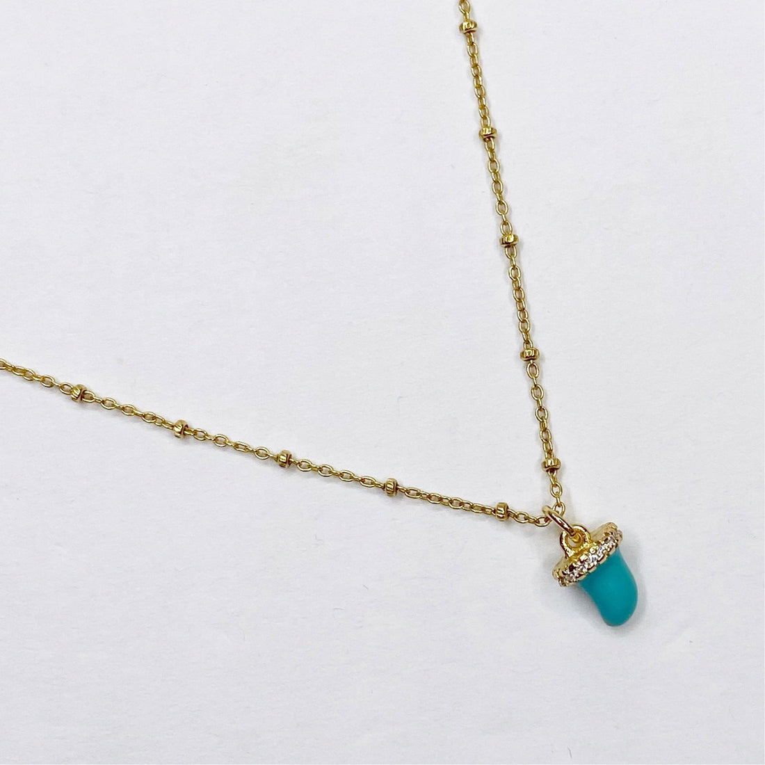 Mini Pavé Turquoise Horn Necklace