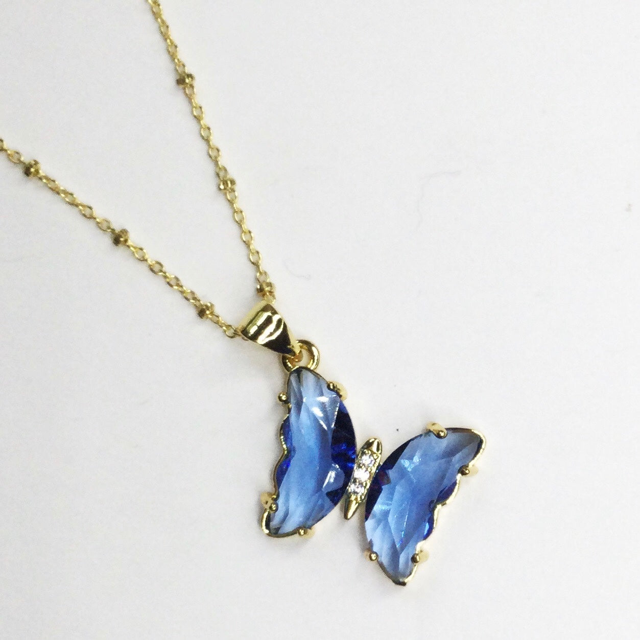 Blue Glass Butterfly Necklace