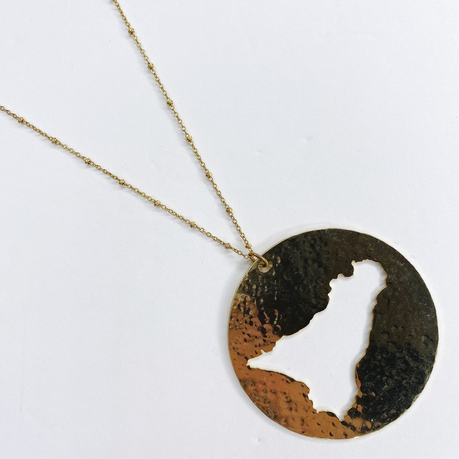 Sicily Outline Large Hammered Gold Necklace
