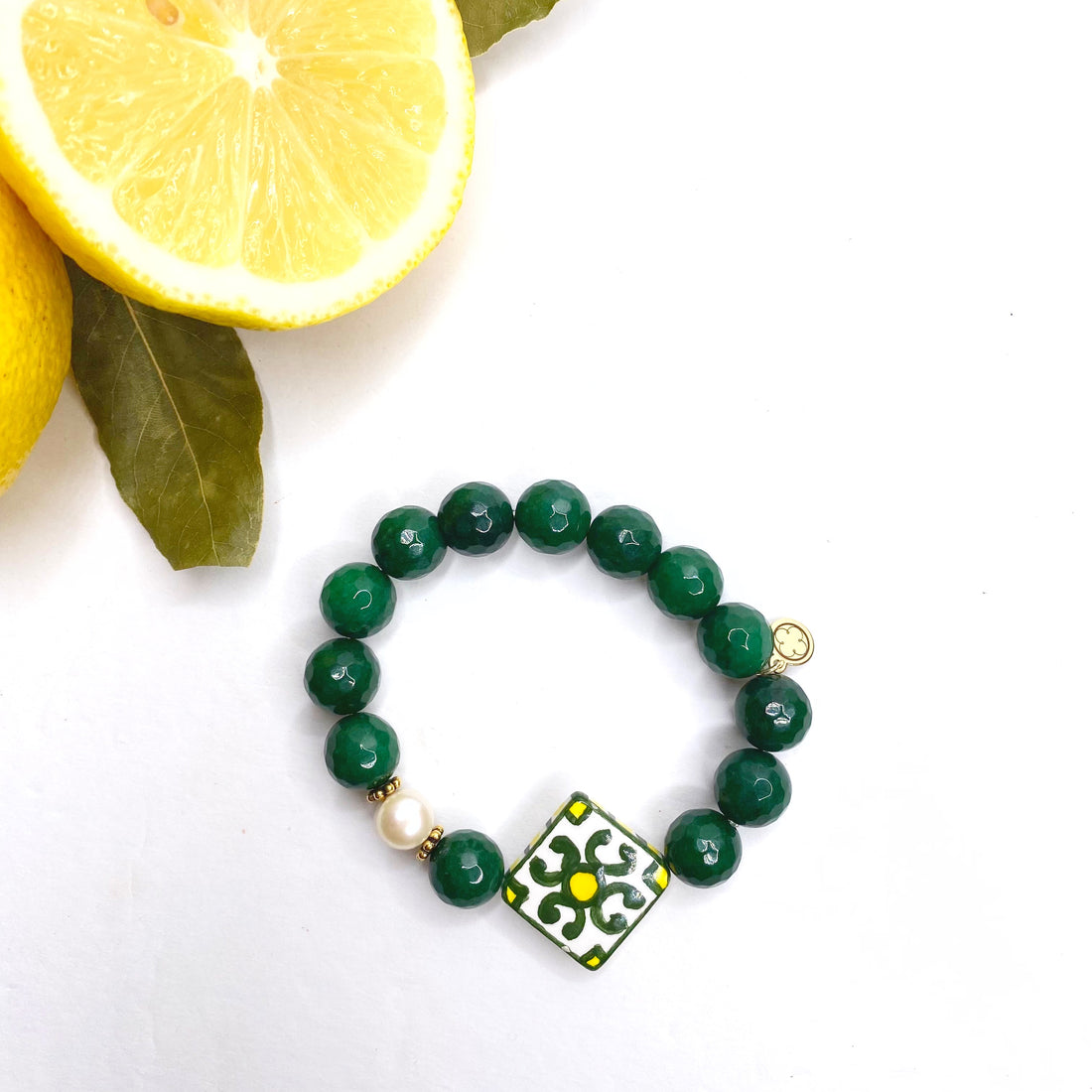 Emerald Jade with Handpainted Ceramic Tile