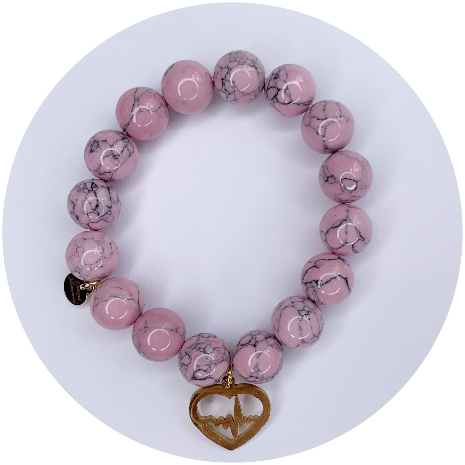 Light Pink Howlite with Heartbeat EKG Pendant - Oriana Lamarca LLC