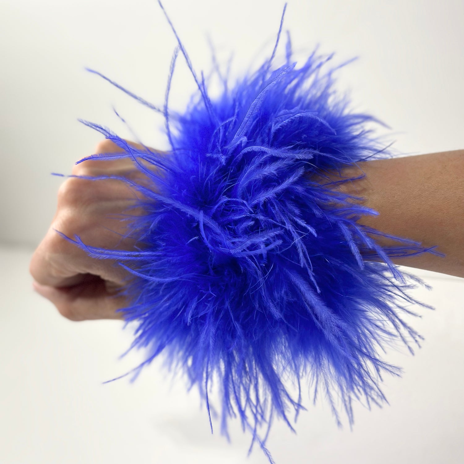 Cobalt Natural Ostrich Feather Cuffs