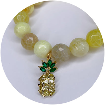 Yellow Agate with Gold Pavé Pineapple Pendant