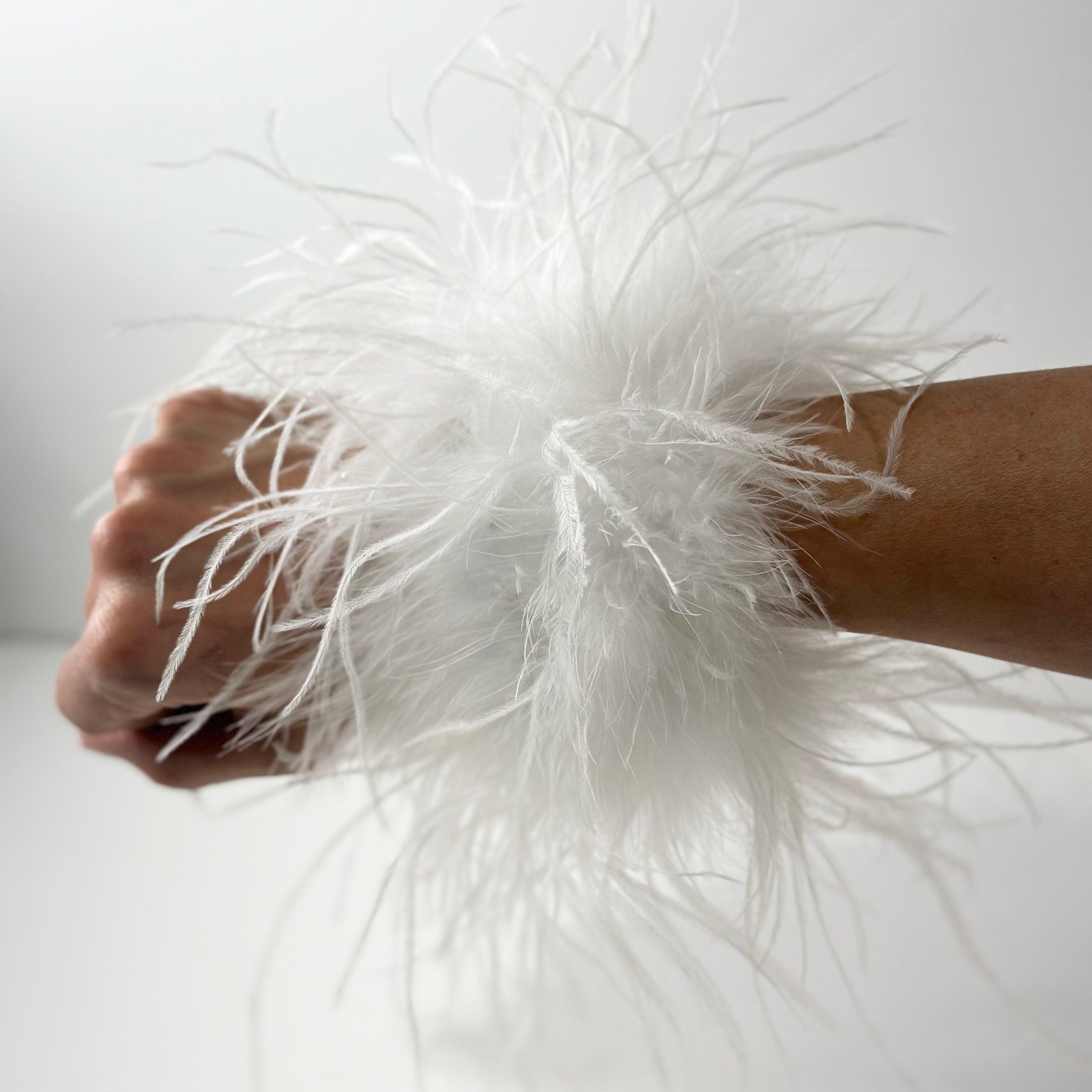 White Natural Ostrich Feather Cuffs