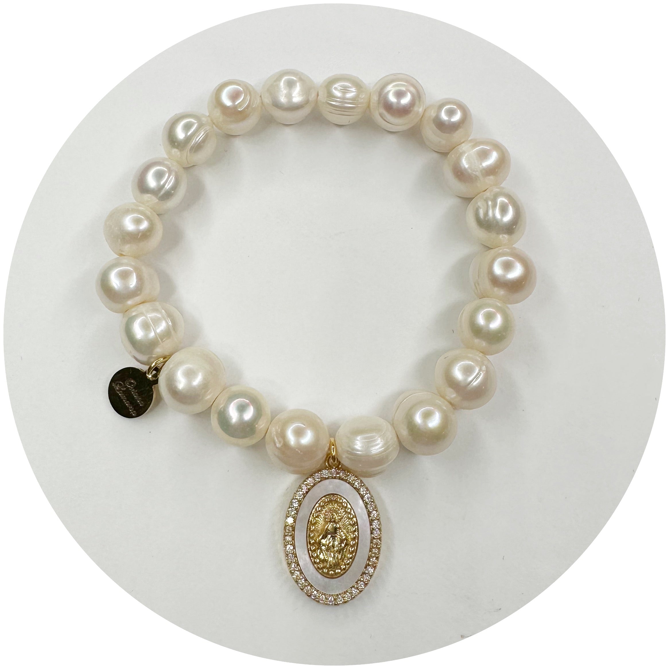 Freshwater Pearls with Mother of Pearl Blessed Mother Pendant