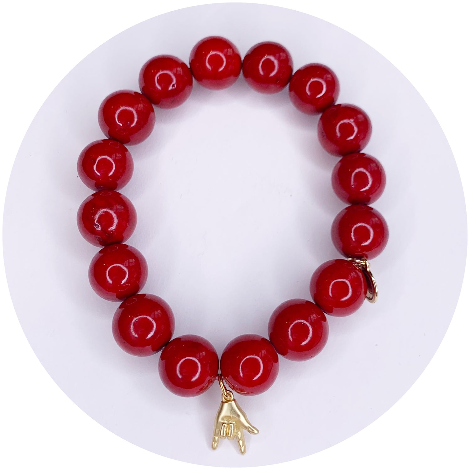 Red Riverstone with Gold &quot;Cornuto&quot; Hand Pendant - Oriana Lamarca LLC
