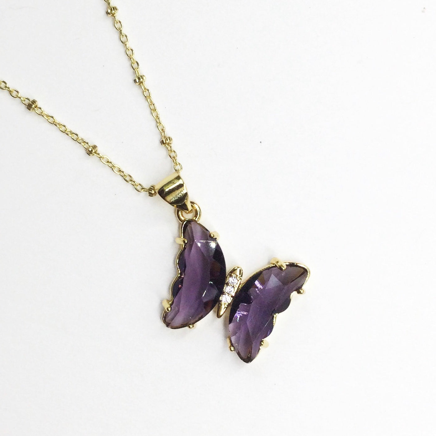 Violet Glass Butterfly Necklace