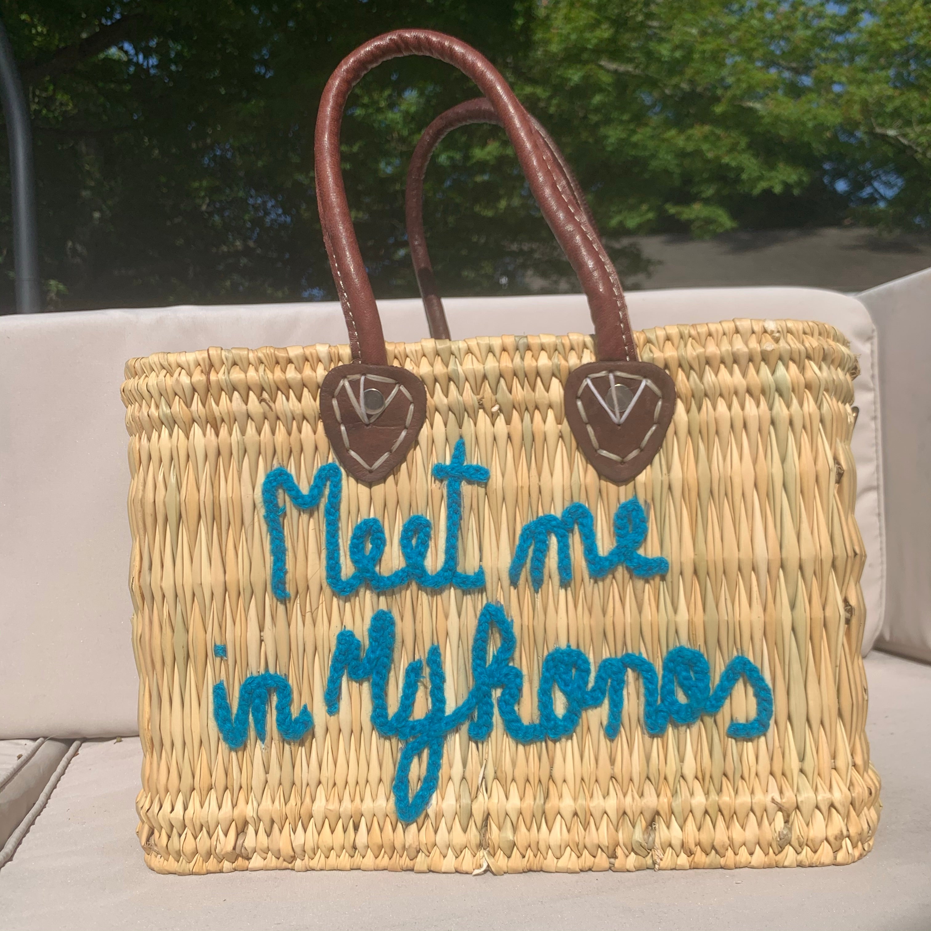 Lilliana Meet Me In Mykonos Leather Handle Reed Bag