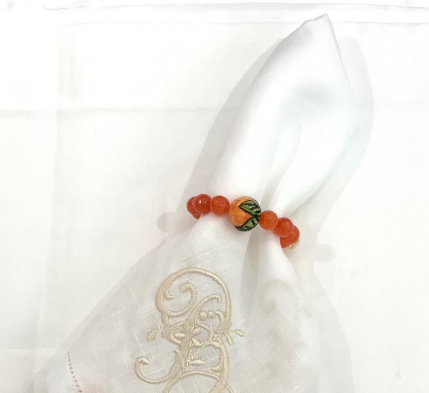 Orange Jade with Handpainted Orange Wine Glass Marker &amp; Napkin Ring - Oriana Lamarca LLC